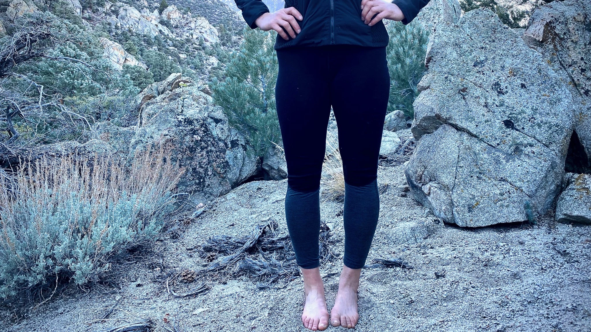 Detail view of midweight merino leggings designed for breathability.