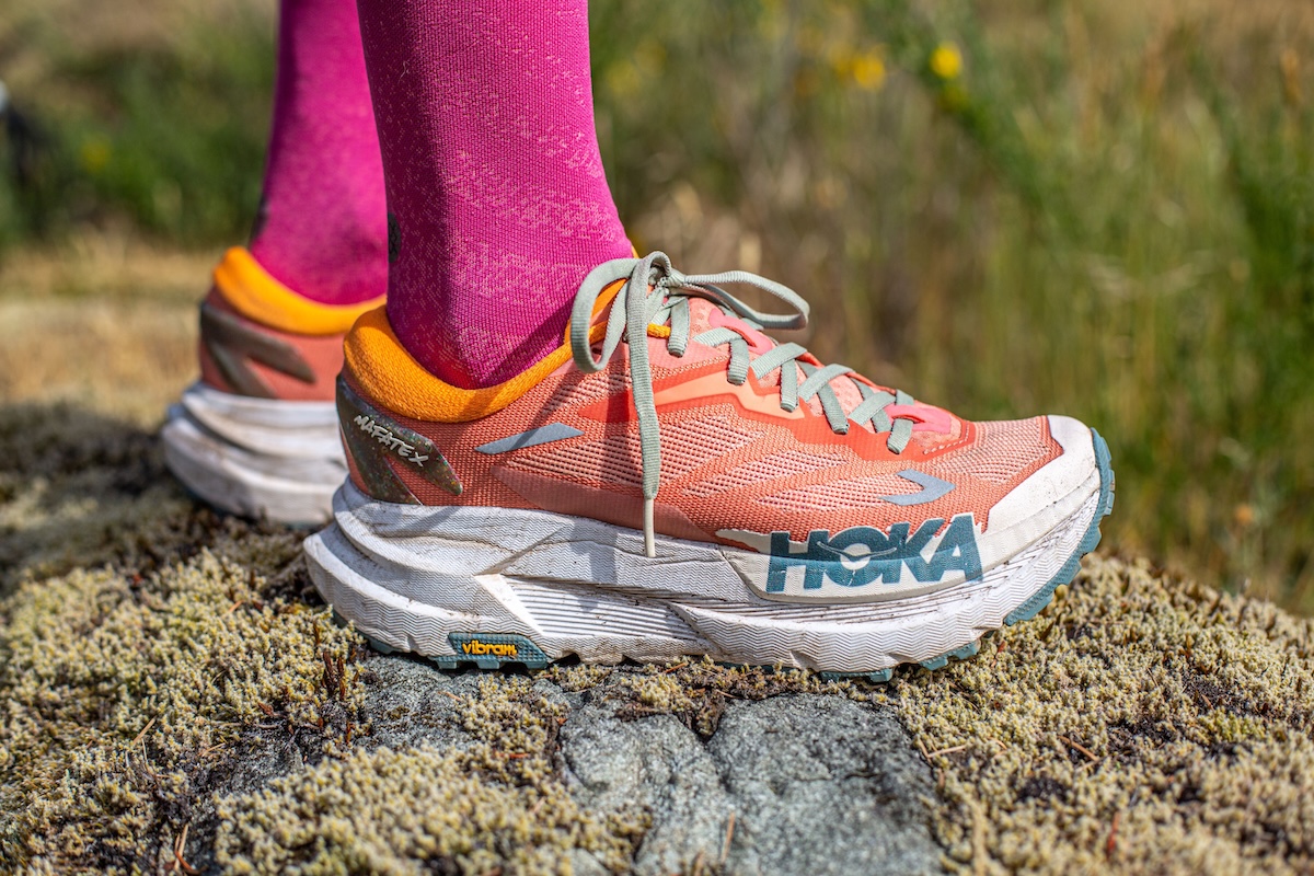 Side profile view of the Hoka Mafate X showing the thick, cushioned midsole.