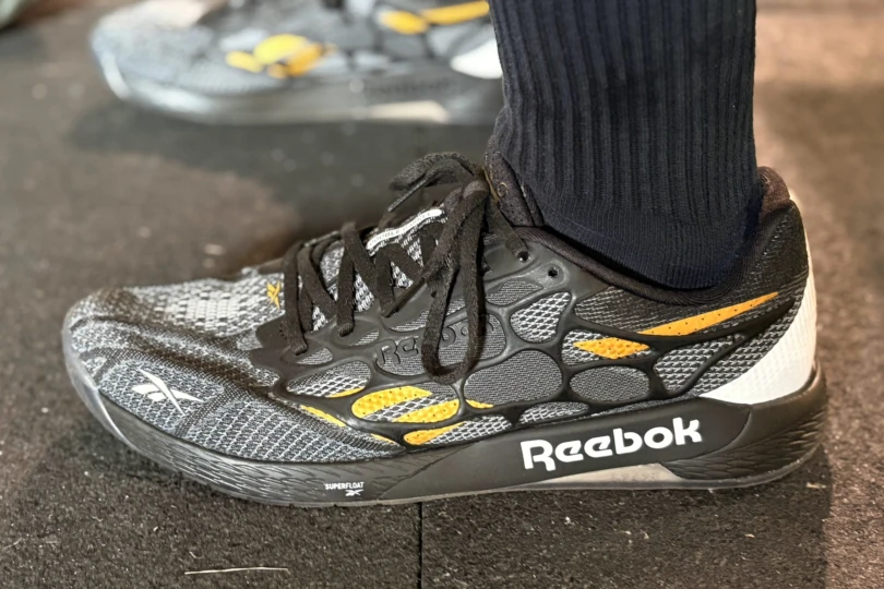 Close-up view of the Reebok Nano Pro's SuperFloat foam cushioning in the heel and forefoot.