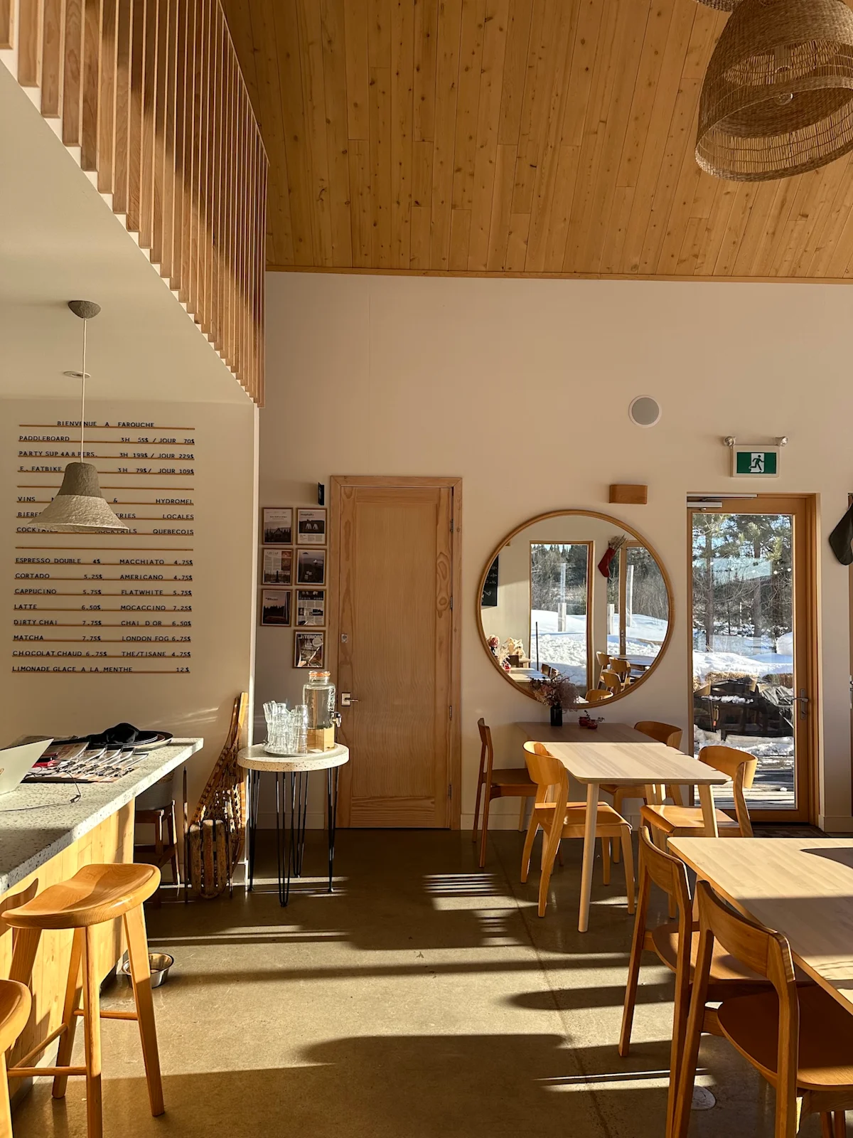 The interior of the Farouche cafe and farm bar with modern minimalist decor.