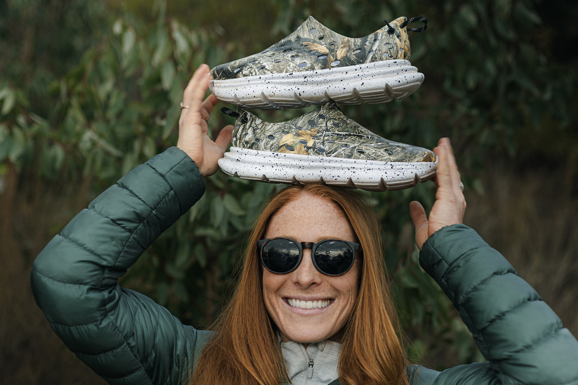 Side view of the Kane x Realtree recovery footwear emphasizing the thick sugarcane EVA foam sole.
