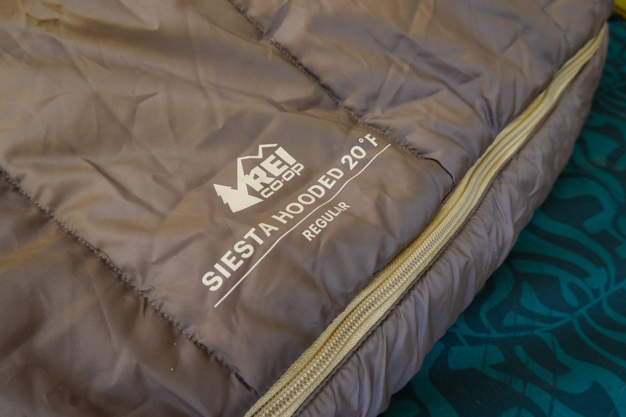 The Siesta sleeping bag laid out inside a camping tent during a field test.